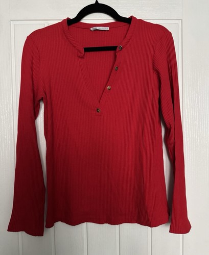 Zara red long sleeve - red, top,