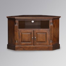 Mahogany Corner TV unit with flutted columns and Single Shelf , 2 Doors