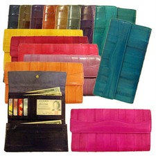Genuine Eel Skin Leather Wallet Trifold Purse  