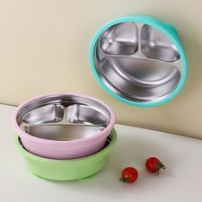 Baby Sucker Dining Plate 3 Grids Dishes 304 Stainless Steel Baby Feeding Bowls