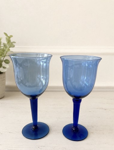 Vintage blue glass goblets - vintage,