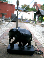 LARGE[5.4kg]ANTIQUE  EBONY HAND CARVED WOODEN ELEPHANT TABLE LAMP