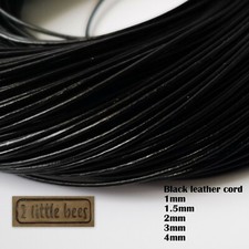 Black Leather Cord Real Round 1/1.5/2/3/4mm Beading Jewellery String Thread UK