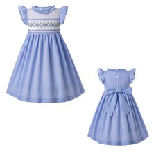 Kids Girls Smocked Dress age 2 3 4 5 6 8 10 12 Christening Party Pageant Blue