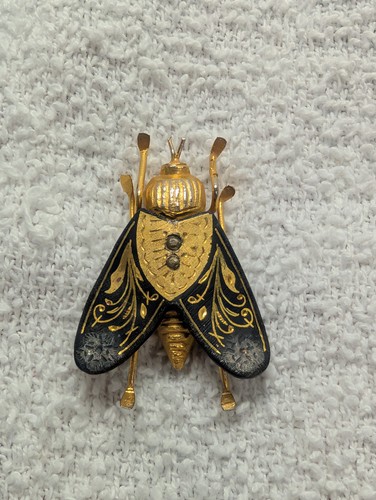 Vintage damascene fly brooch - vintage,
