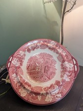 Enoch Woods English Scenery Footed Serving Bowl / Comport Red Transferware 29cm