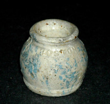 AMERICAN TOY MARBLE CO AKRON OH Blue & White Spongeware Mini Bean Pot Stoneware