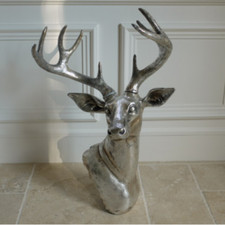 Wall Mounted Silver Stag Head Deer Large Antlers Reindeer Wall Art Hanging Decor