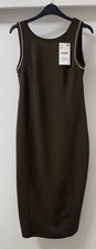 ZARA KHAKI MIDI DRESS SLEEVELESS V-NECK OPEN BACK GOLD PIPING SIZE M BNWT
