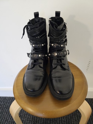 Zara black leather bejewlled - zara,