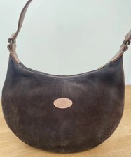 Excellent Vintage MULBERRY Chocolate brown crescent Suede Hobo Handbag 35x25x9cm