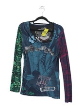 Desigual Women's Top XS Blue 100% Viscose Long Sleeve Round Neck Jersey