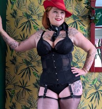 Black Underbust boned corset with 6 suspenders.  Vintage style with Lace-up Back