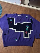 Pringle sports 80s Purple Jumper 100% Wool size XL 