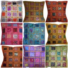 Cushion Covers 16"x16" Indian Heavy Embroidery Sari Patchwork Square zip 40cm
