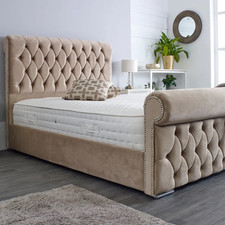 Sleigh Bed Frame Plush Velvet
