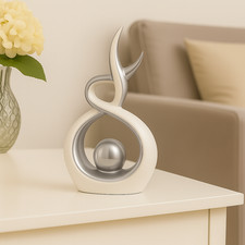 Modern Silver Abstract Ornament Swirl Design Ceramic Sculpture Statue Gift Decor