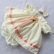 Dolls clothes Cream  dress tiny tears  size 14" 15" 16" Dolls Dress knickers bow
