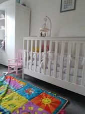 Baby Cot White Wooden with John Lewis Mattress and Cover