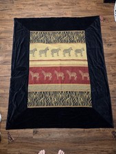 Fables In Decor Black Velvet Embroidered Zebra Blanket