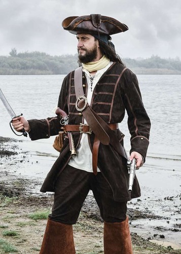 Black leather pirate baldric - black,