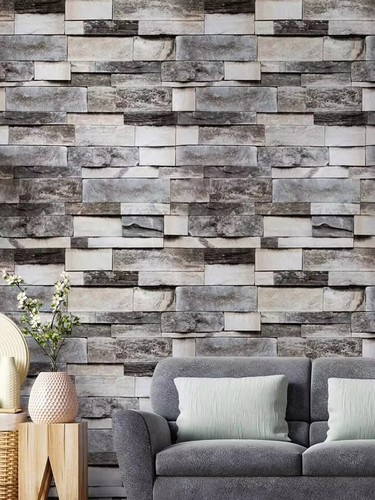 Grey stone brick wallpaper - grey,