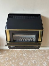 Gas Fire. Valor Heartbeat Outset Retro Fireplace. Black And Gold, Wall Mounted
