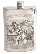 SALMON FLY FISHING PEWTER Stainless Steel 6oz HIP FLASK Made SHEFFIELD ENGLAND