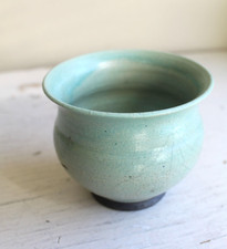 Raku Studio Pottery Bowl Wheel Thrown Vintage 90s Japanese Aesthetic Mint Green