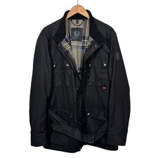 Belstaff Roadways Wax Jacket UK 44 XL IT 54 Black Biker Belted Waxed Roadmaster