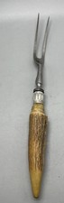 Antique English Sterling Silver & Stag Antler Meat Carving Fork