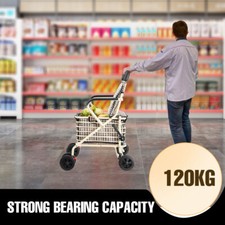 4 Wheel Folding Shopping Trolley Cart with Seat Large Capacity 120KG