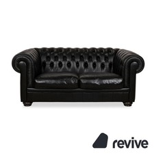 Natuzzi King Leather Two Seater Black Chesterfield
