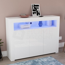 LED Sideboard High Gloss Buffet Cupboard Display Cabinet TV Unit Stand 2 3 Doors