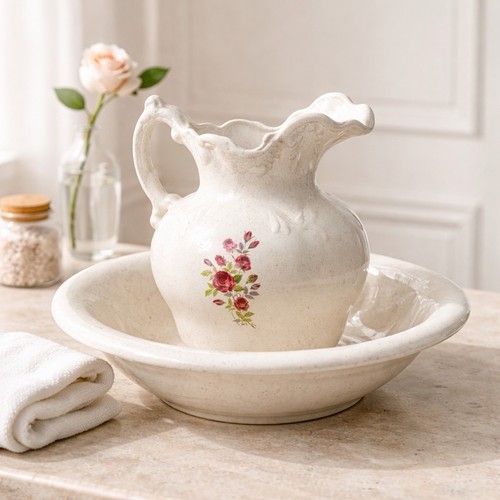 Rose pitcher and - wash, bowl