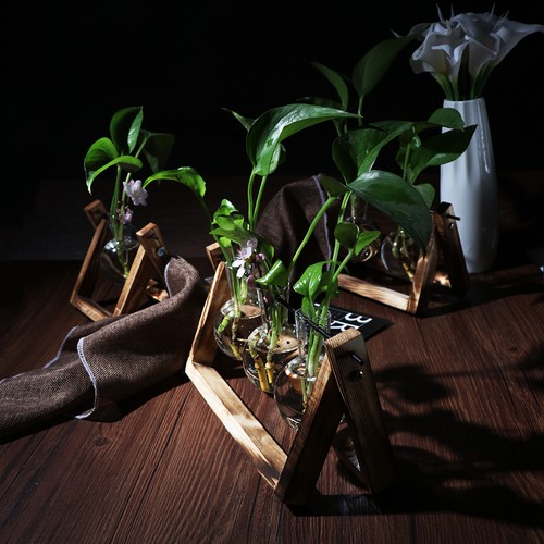 Vintage wooden frame vase - wooden,
