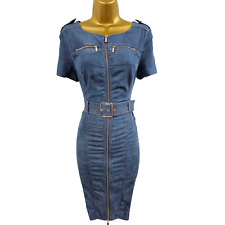 10 UK Karen Millen Blue Tencel Denim Front Zip Military Safari Pencil Dress