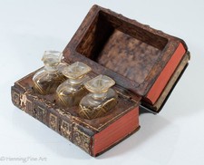Beautiful Antique Leather Book Tantalus with Three Decanters, So Cool!