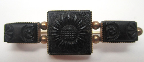Vintage carved whitby jet gold - carved,