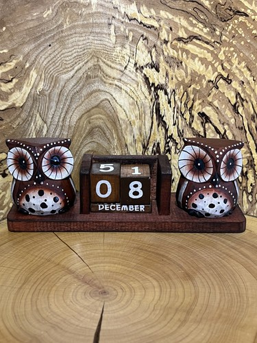 Brown long double owl - brown, wooden