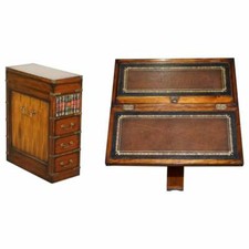 HARRODS MILITARY CAMPAIGN FAUX BOOK CHEST OF DRAWERS BROWN LEATHER WRITING SLOPE