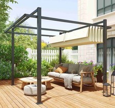 Large 3x3m Metal Pergola Retractable Roof Garden Gazebo Patio Sun Shade Canopy