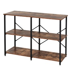 HOMCOM 3-Tier Industrial Style Shelf Metal Frame Shelves Adjustable Feet Brown