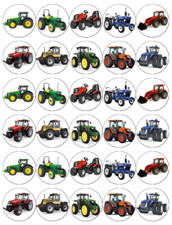 30 x Tractors Themed Cupcake Toppers Edible Wafer Paper Fairy Cake Toppers