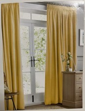 NEXT OCHRE MUSTARD 100% COTTON CANVAS LINED PENCIL PLEAT CURTAIN PAIR 46"X72"