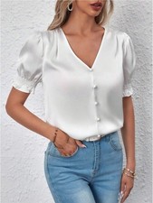 Ladies Satin Silk Button Tee