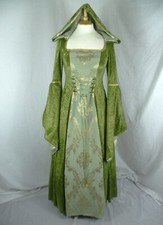 Olive Green Medieval Wedding Dress, Renaissance Hooded Gown Custom Made to size