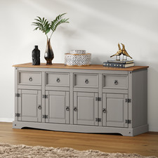 Corona Sideboard Grey Wax 4 Door 4 Drawer Solid Pine Dining Mercers Furniture®