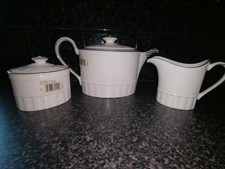 Wedgwood Colosseum Platinum Design Teapot,Cream & Sugar Set - First Quality 