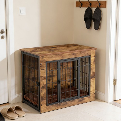 Rustic brown wooden dog - dog, crate